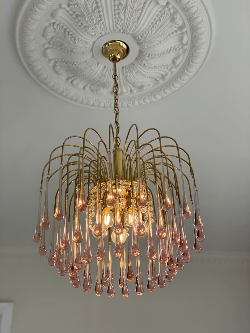 Vintage Teardrop Glass Chandelier 1970s - Pink Prisms - view 2