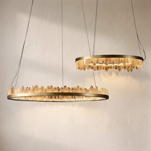 Round Luxury Clear Geode Quartz Crystal Hanging Chandelier, flush mount