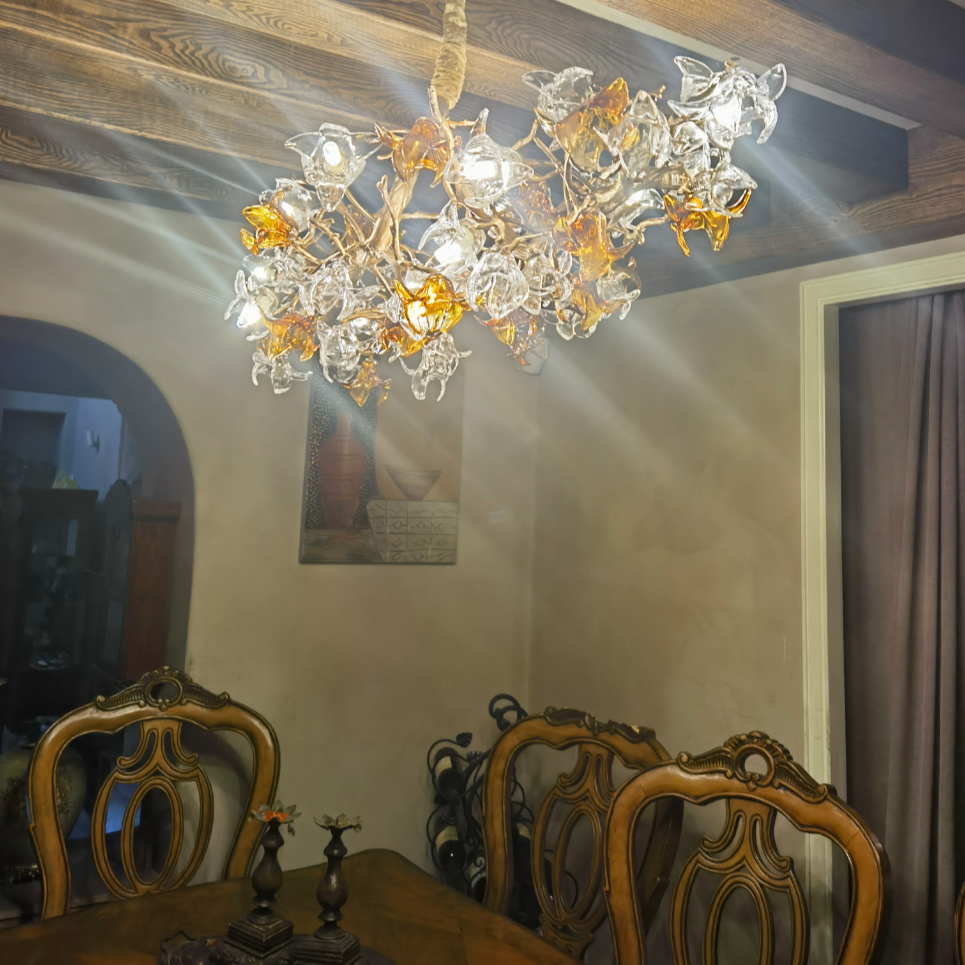 Designer Favorite Brass Branch Chandelier with Artistic Flower Glass for Dining Room Living Room and Kitchen Island - view 3