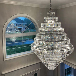 Chrome/ Silver/ Gold Extra Large Chandelier For Foyer Living Room Staircase Crystal Ceiling Lighting Fixture - view 8