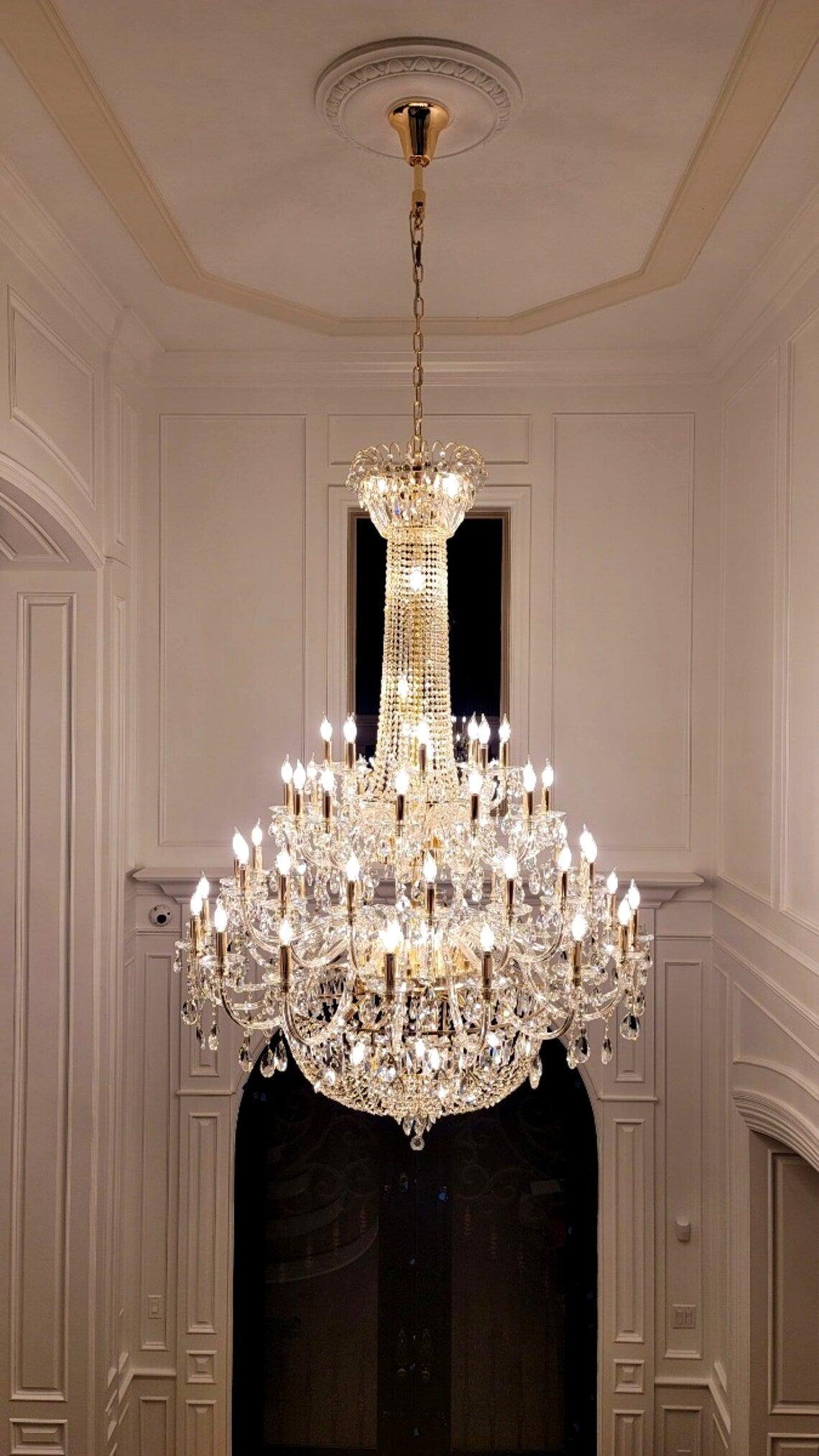 Extra Large European-style Multi-layers Candle Luxury Crystal Chandelier Gold Art Foyer/Staircase Decorative Light Fixture - view 10