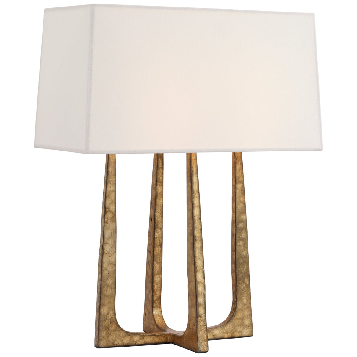 Ian K. Fowler Scala Hand-Forged Bedside Lamp in Gilded Iron with Linen Shade Table Lamp W16.5" x H17.75"