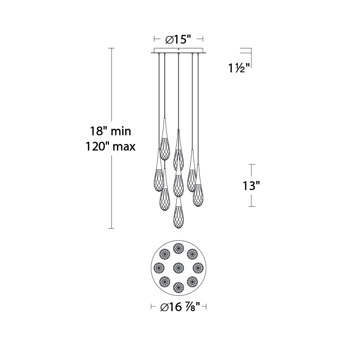 Hibiscus LED Multi Light Pendant Light - line drawing.
