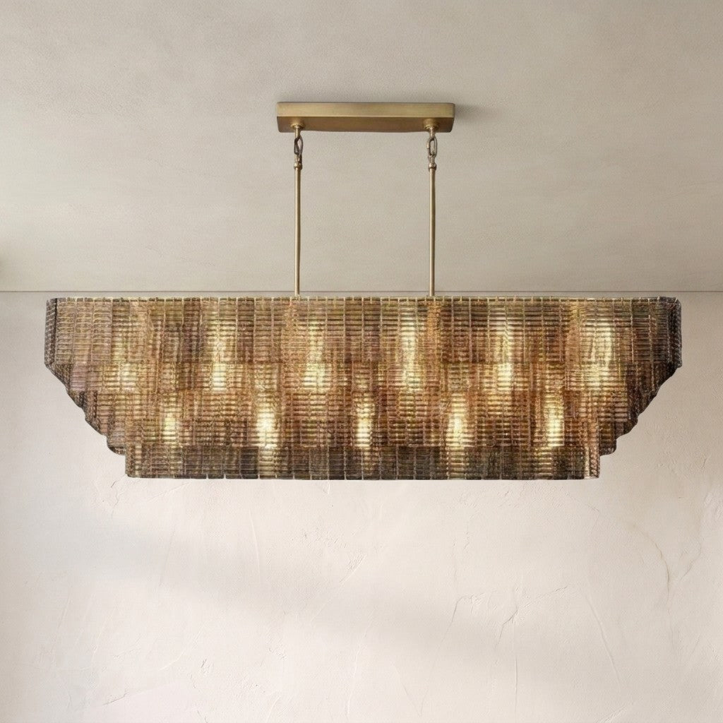 Selene Smoke Rectangle Chandelier 77", rectangular