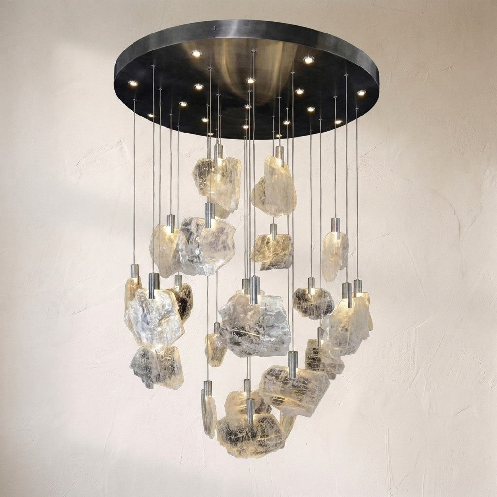 Selenite Pane Round Pendant Chandelier 38''D
