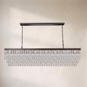 Selim 3-Tier Rectangular Cracked Textured Glass Chandelier, three-tier