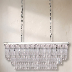 Selim 3-Tier Rectangular Cracked Textured Glass Chandelier, three-tier - view 2