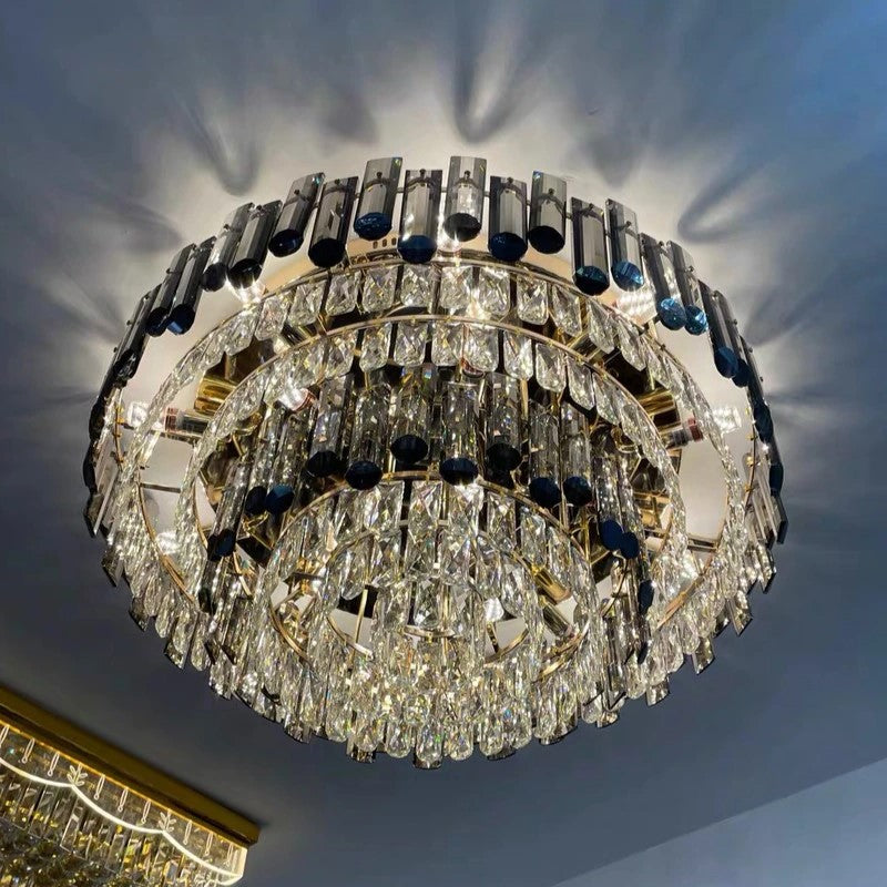 Smoke Gray Crystal Chandelier Flush Mounted Ceiling Light Fitxture Set for Dining Room/Living Room - view 18