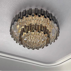 Smoke Gray Crystal Chandelier Flush Mounted Ceiling Light Fitxture Set for Dining Room/Living Room - view 19