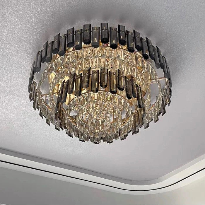 Smoke Gray Crystal Chandelier Flush Mounted Ceiling Light Fitxture Set for Dining Room/Living Room - view 19