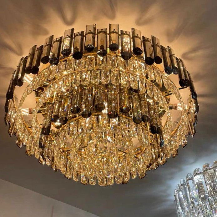 Smoke Gray Crystal Chandelier Flush Mounted Ceiling Light Fitxture Set for Dining Room/Living Room - view 20