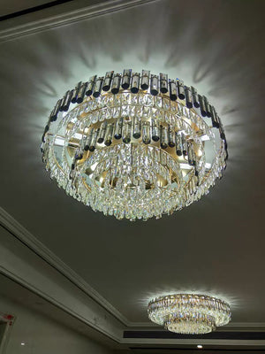 Smoke Gray Crystal Chandelier Flush Mounted Ceiling Light Fitxture Set for Dining Room/Living Room - view 3