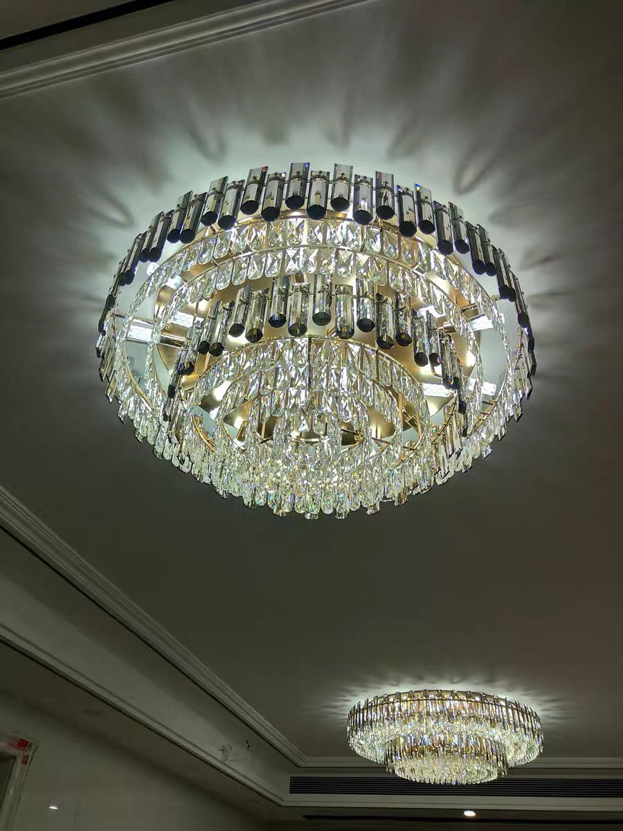 Smoke Gray Crystal Chandelier Flush Mounted Ceiling Light Fitxture Set for Dining Room/Living Room - view 3