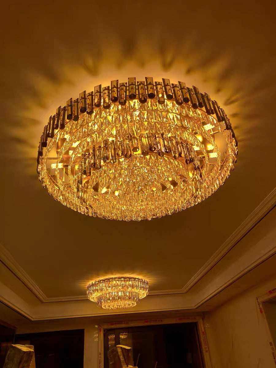 Smoke Gray Crystal Chandelier Flush Mounted Ceiling Light Fitxture Set for Dining Room/Living Room - view 4