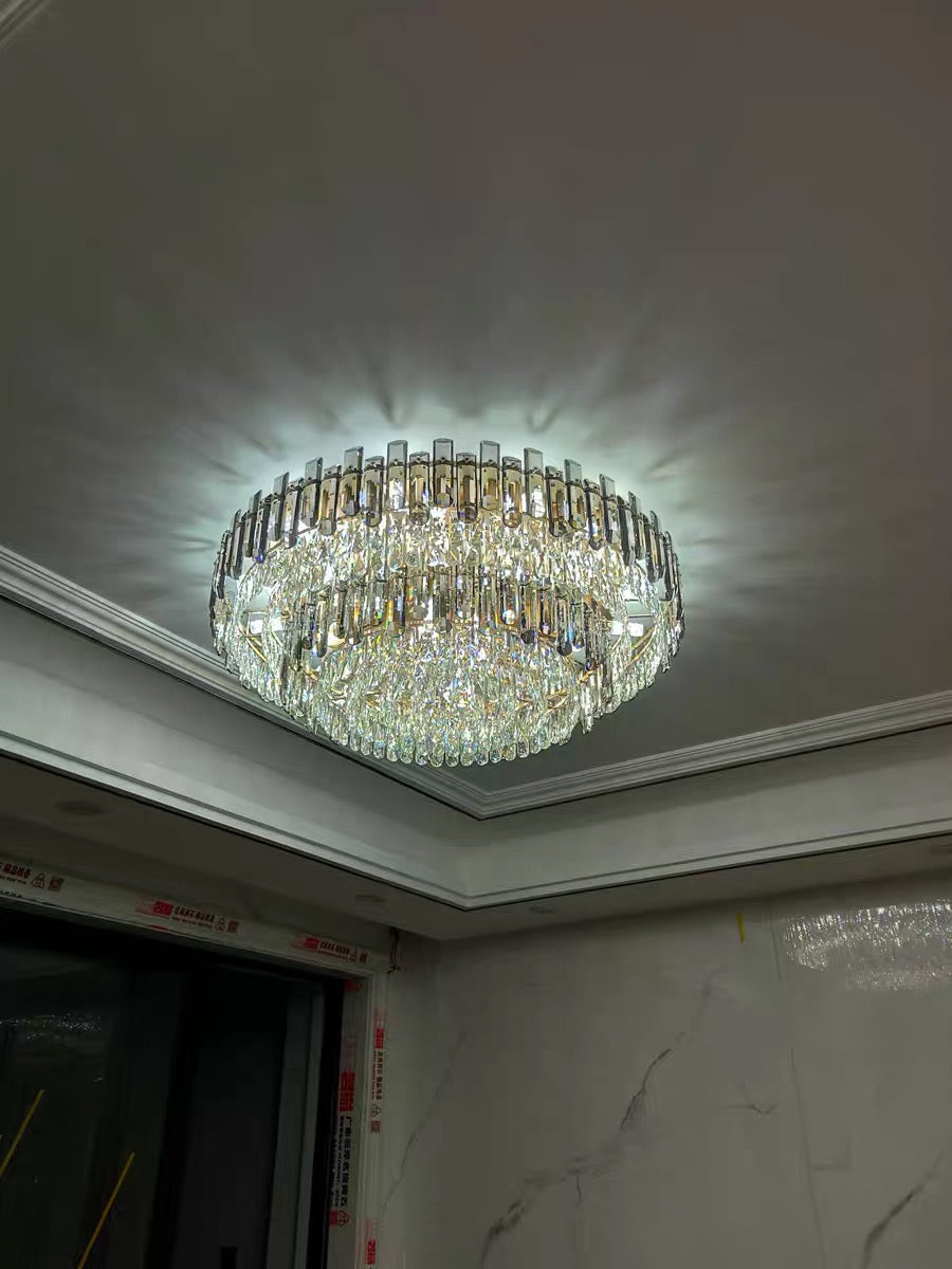 Smoke Gray Crystal Chandelier Flush Mounted Ceiling Light Fitxture Set for Dining Room/Living Room - view 5