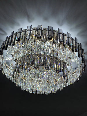 Smoke Gray Crystal Chandelier Flush Mounted Ceiling Light Fitxture Set for Dining Room/Living Room - view 6