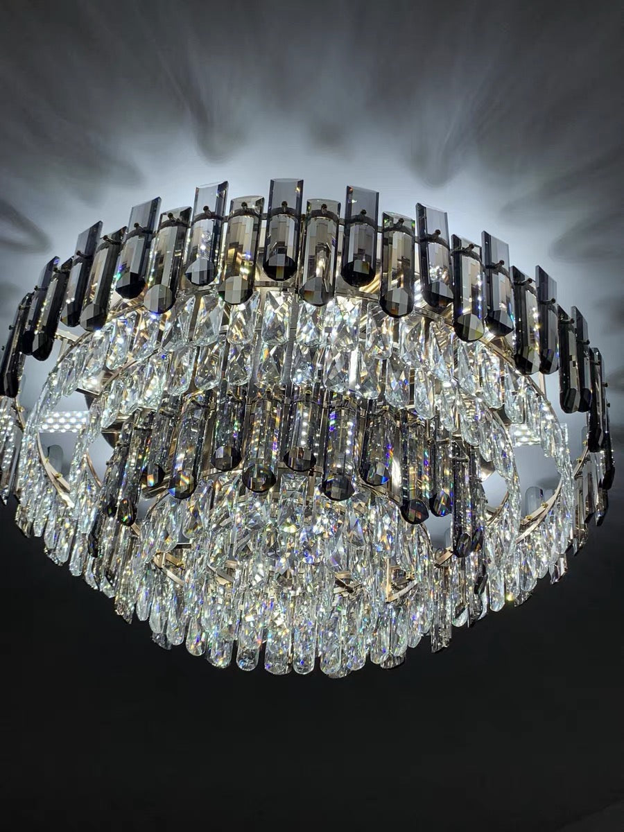 Smoke Gray Crystal Chandelier Flush Mounted Ceiling Light Fitxture Set for Dining Room/Living Room - view 6