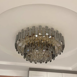 Smoke Gray Crystal Chandelier Flush Mounted Ceiling Light Fitxture Set for Dining Room/Living Room - view 9