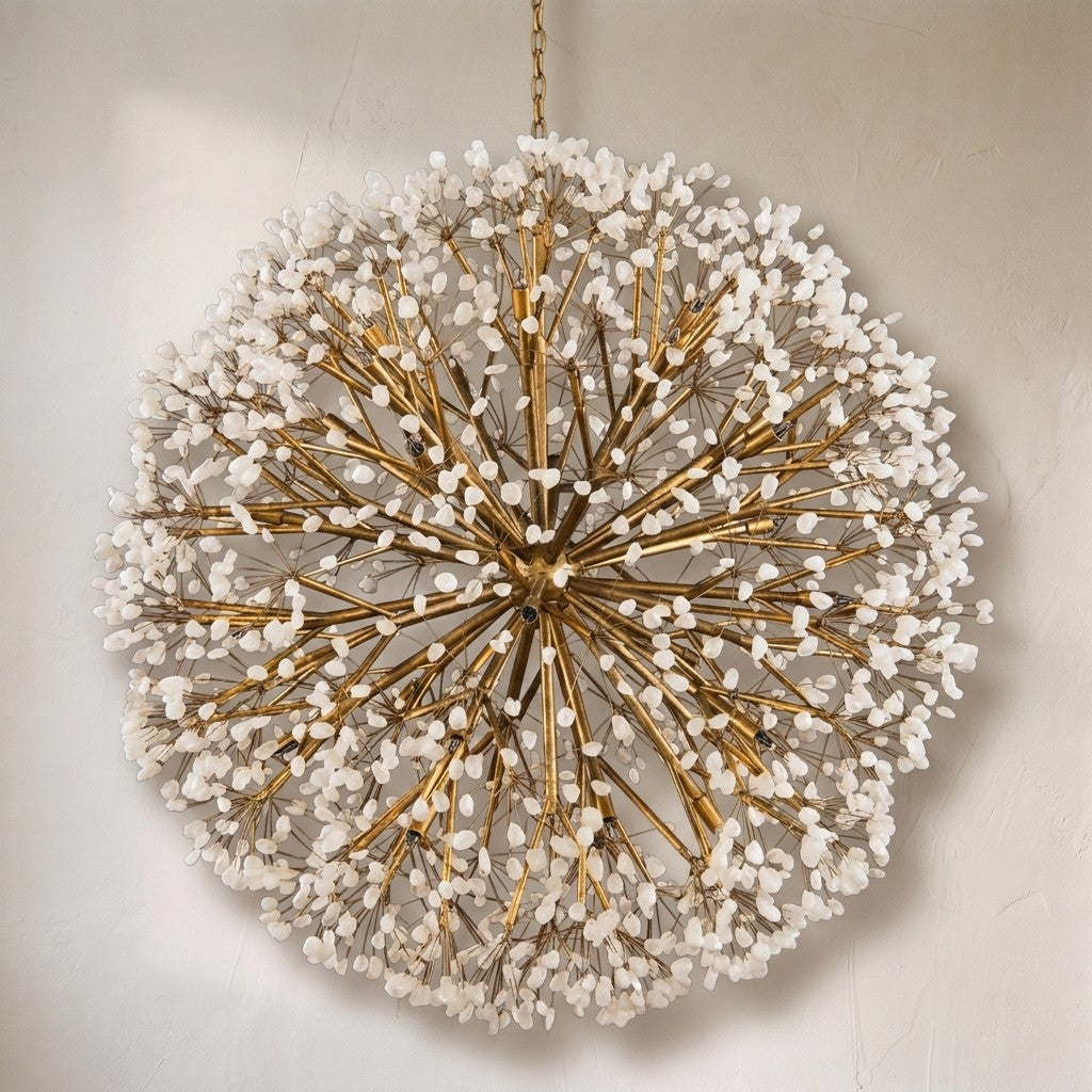 Spherical Thirty-Light Quartz Chandelier  43.5"D