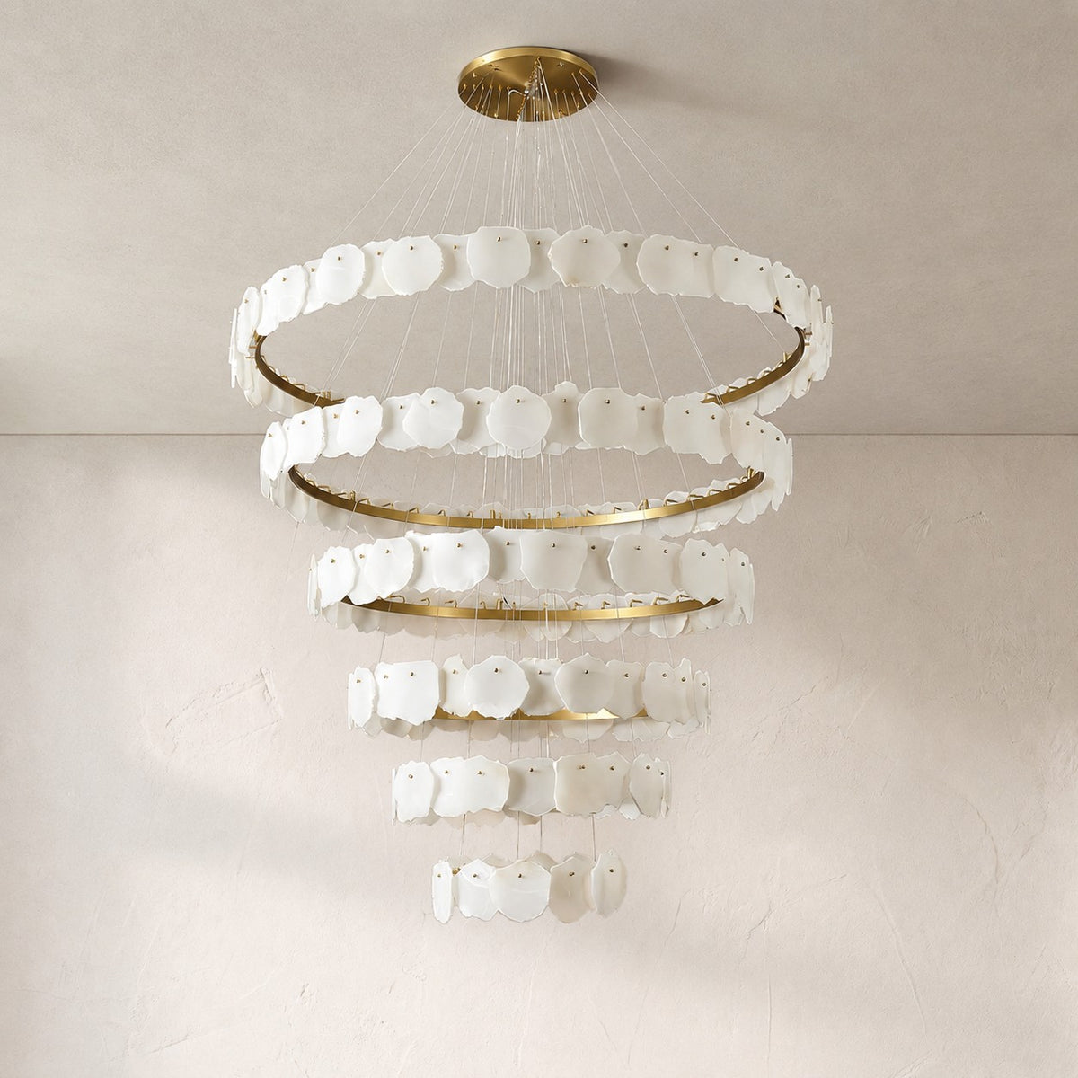 Spiral Alabaster Chandelier – Gold & White 4‑6 Layer Luxury Ceiling Light