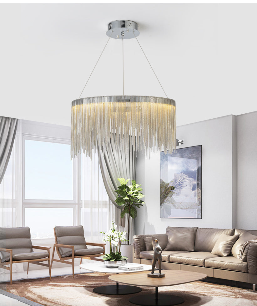 Tammy Aluminum Chain Tassel Round Chandelier for Living Room - view 5