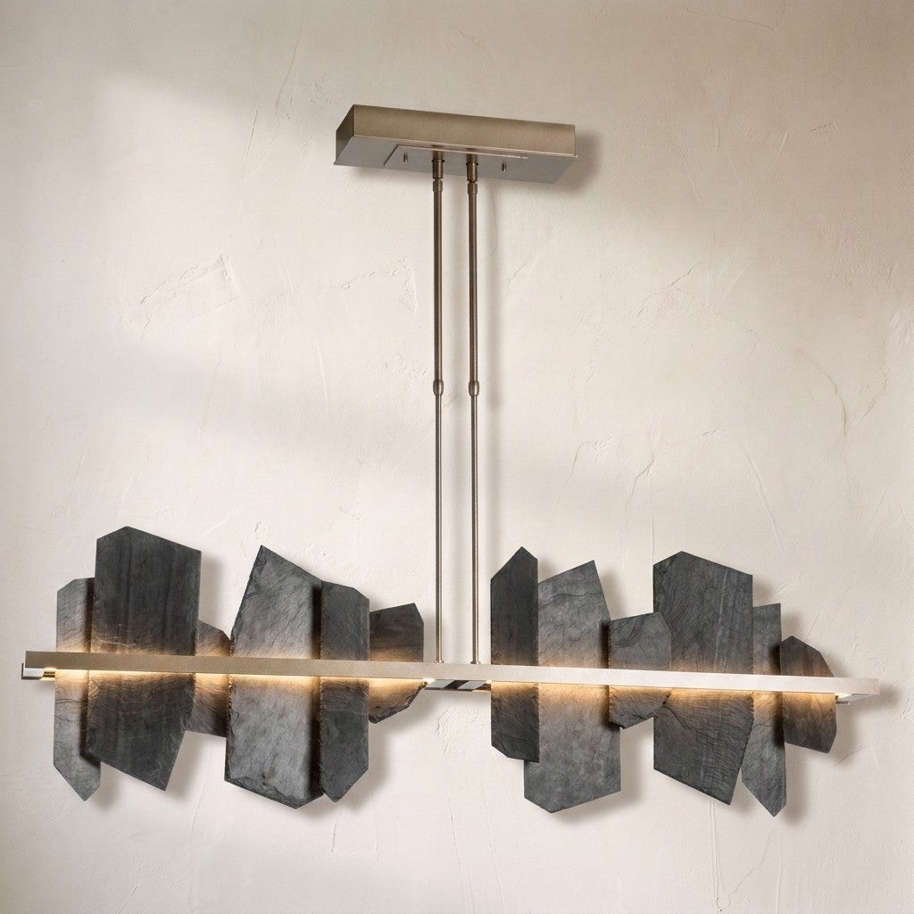 Thalassa Large Hand Made Slate and Steel Linear Chandelier - view 2