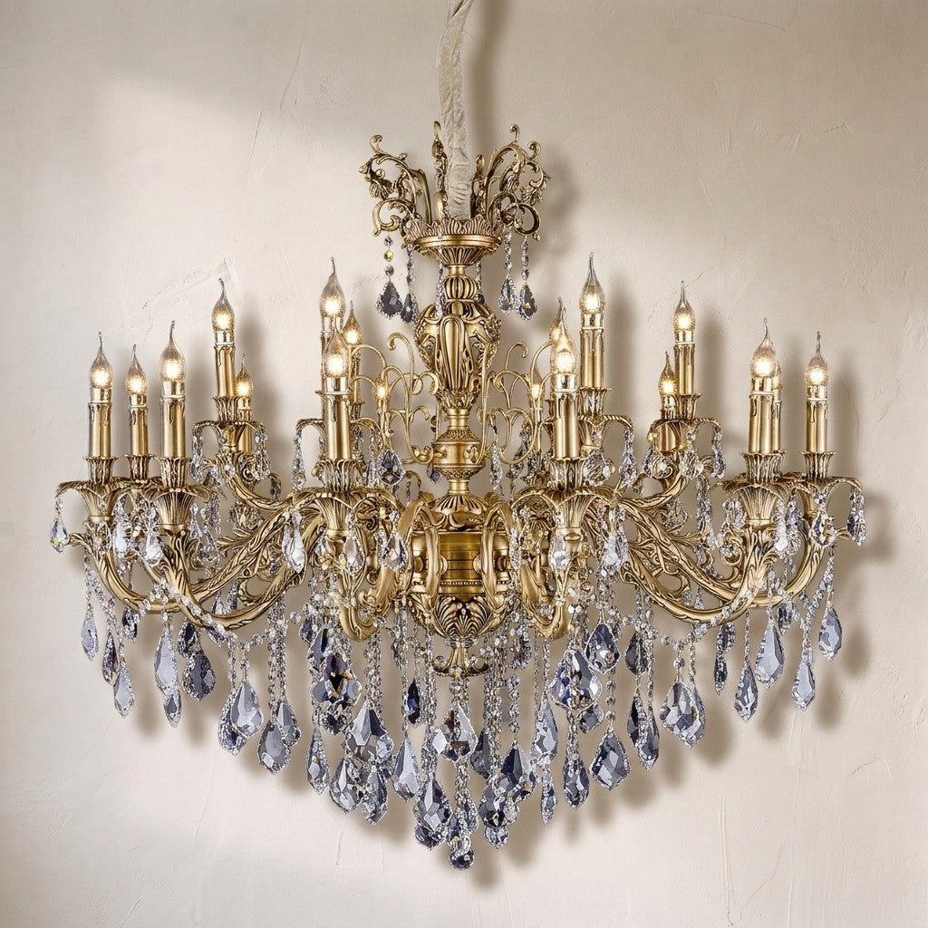 vintage solid brass chandelier, crystal