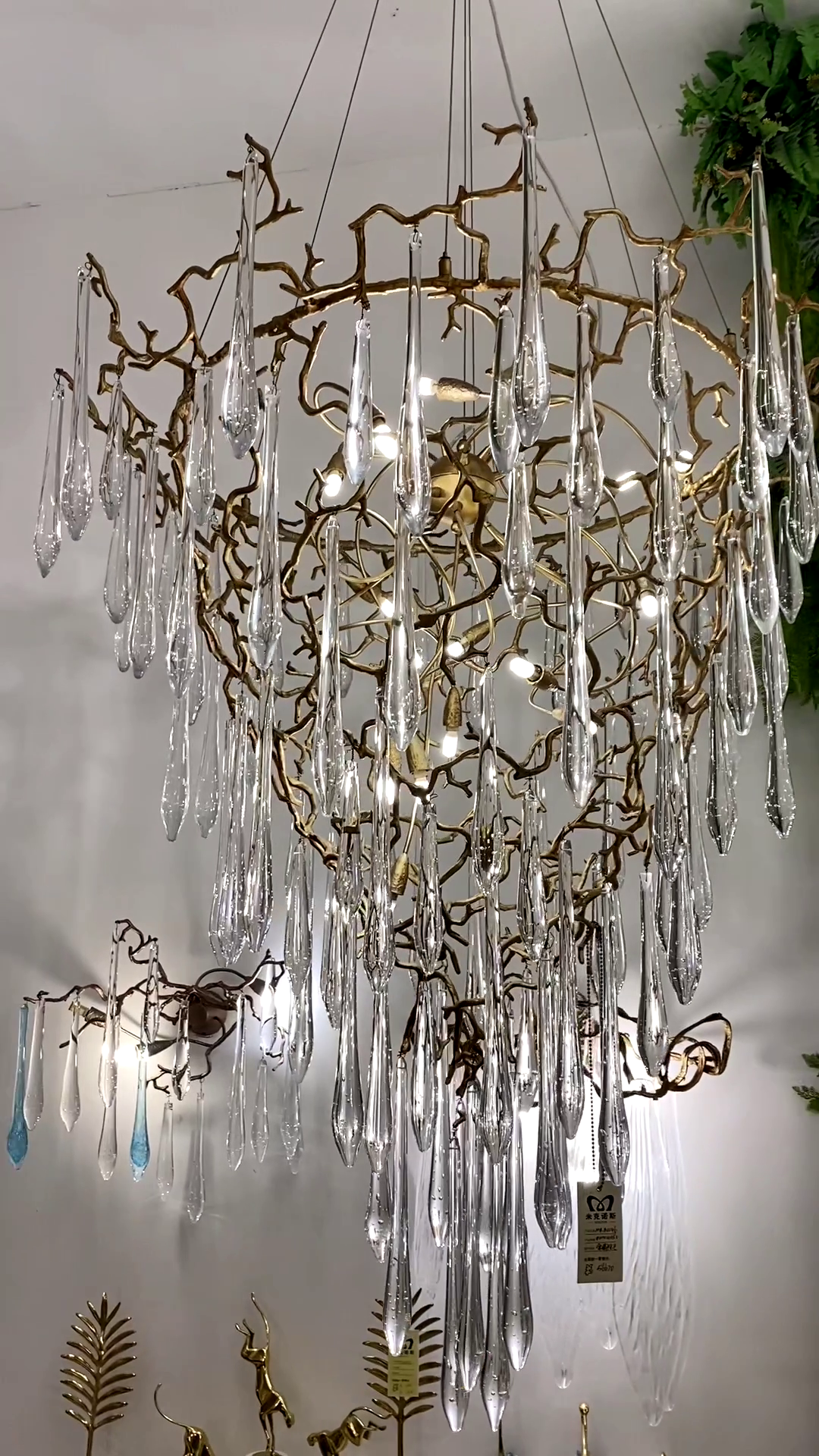 Chic Modern French Branch Copper Crystal Chandelier for Living Room Foyer and Dining Room Lighting - view 3