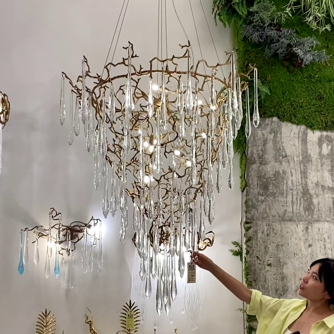 Chic Modern French Branch Copper Crystal Chandelier for Living Room Foyer and Dining Room Lighting - view 2