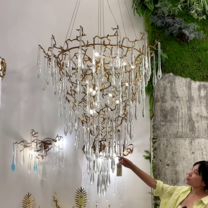 Chic Modern French Branch Copper Crystal Chandelier for Living Room Foyer and Dining Room Lighting - view 2