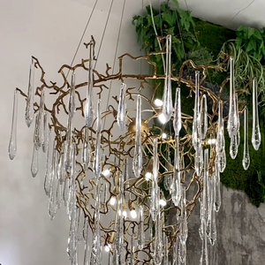 Chic Modern French Branch Copper Crystal Chandelier for Living Room Foyer and Dining Room Lighting - view 6