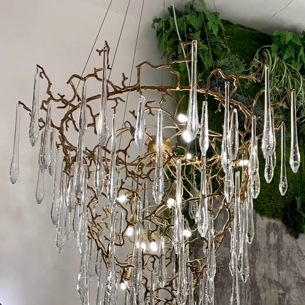 Chic Modern French Branch Copper Crystal Chandelier for Living Room Foyer and Dining Room Lighting - view 6