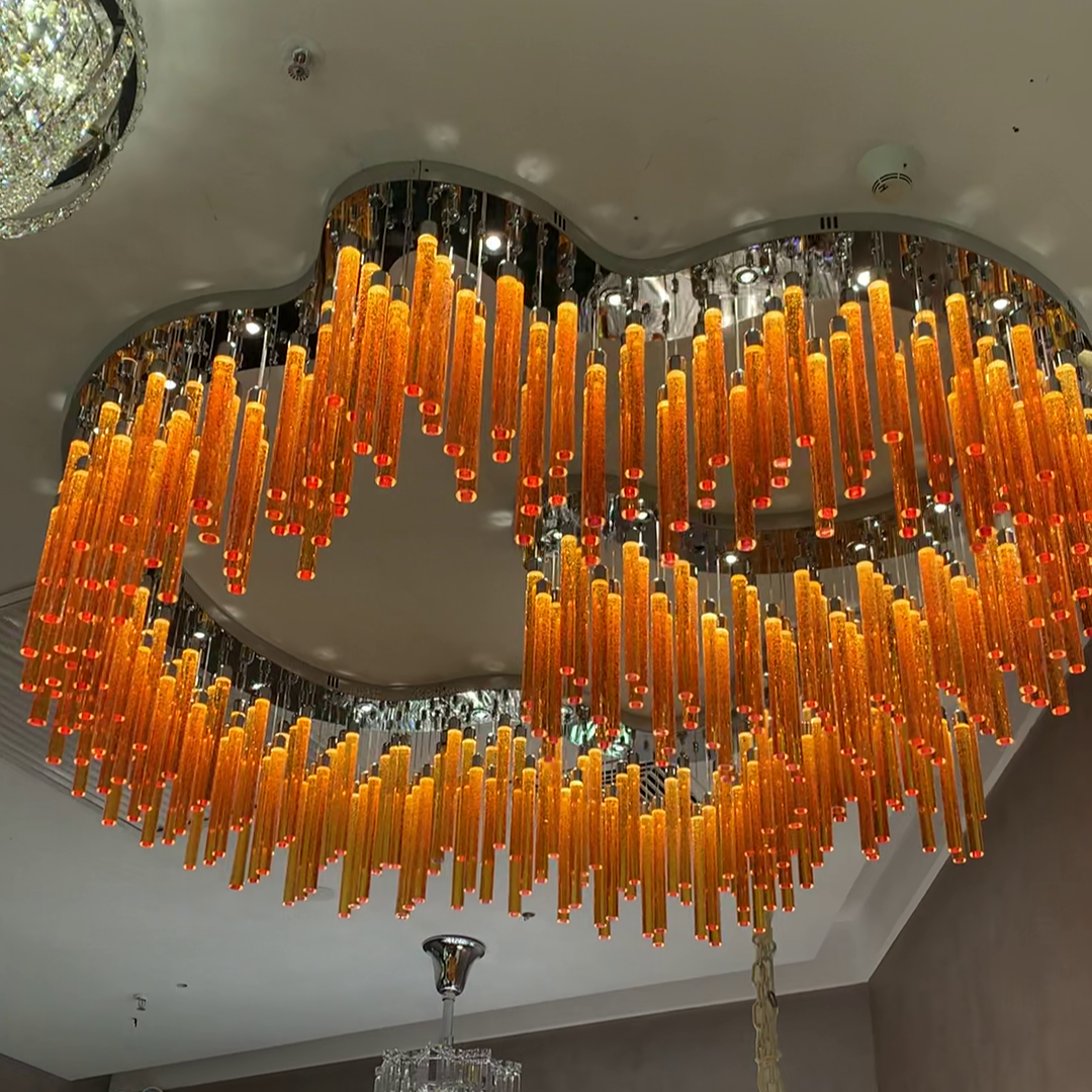 Creative Irregular Floating Orange Crystal Cylinder Chandelier for Living Room/Hotel/Restaurant - view 2