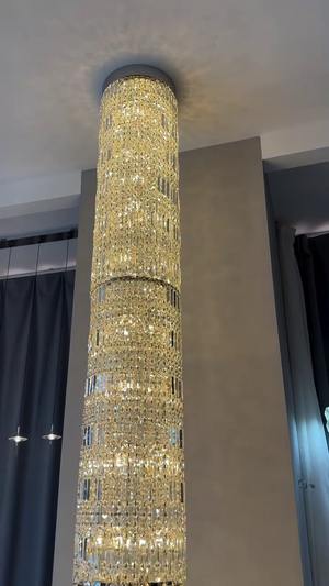 Modern Cylindrical Crystal Chandelier - view 2
