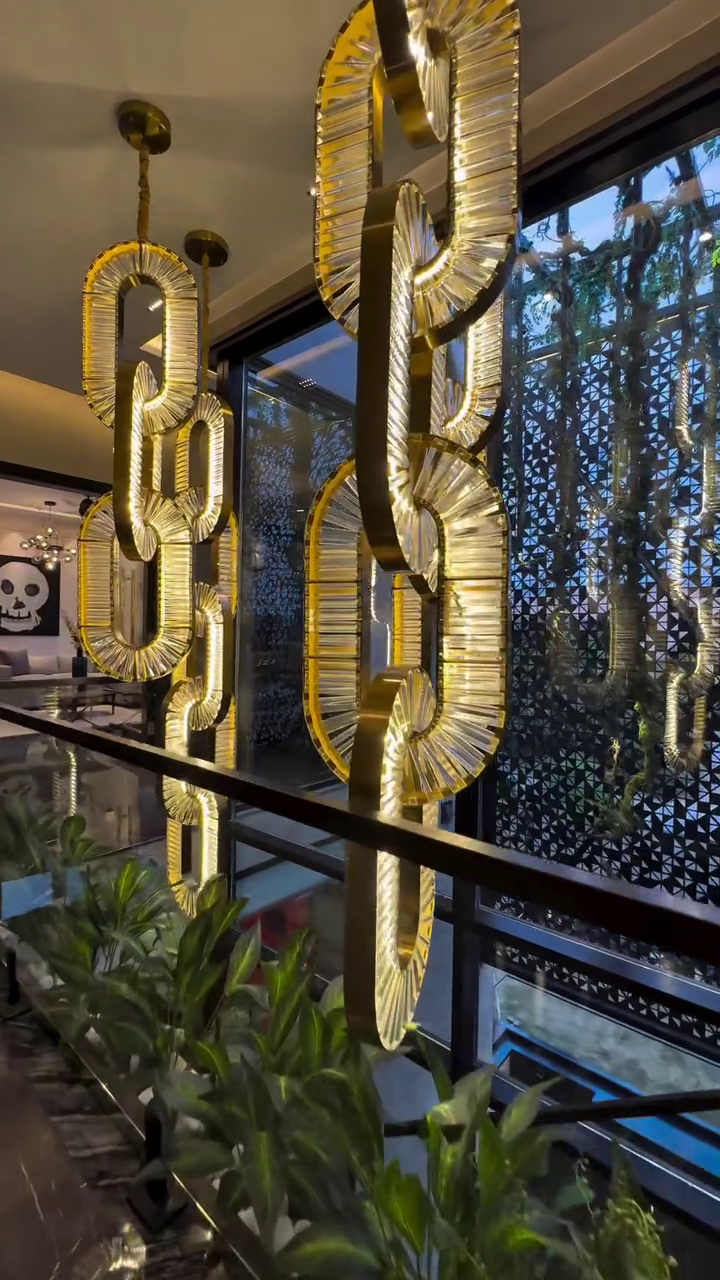 Luxury Crystal and Metal Chain Pendant Chandelier for High Ceilings with Modern Finish - view 2