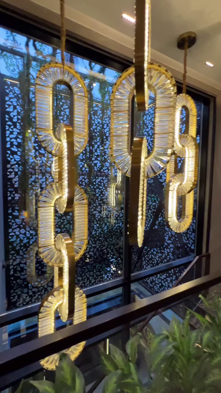 Luxury Crystal and Metal Chain Pendant Chandelier for High Ceilings with Modern Finish - view 4