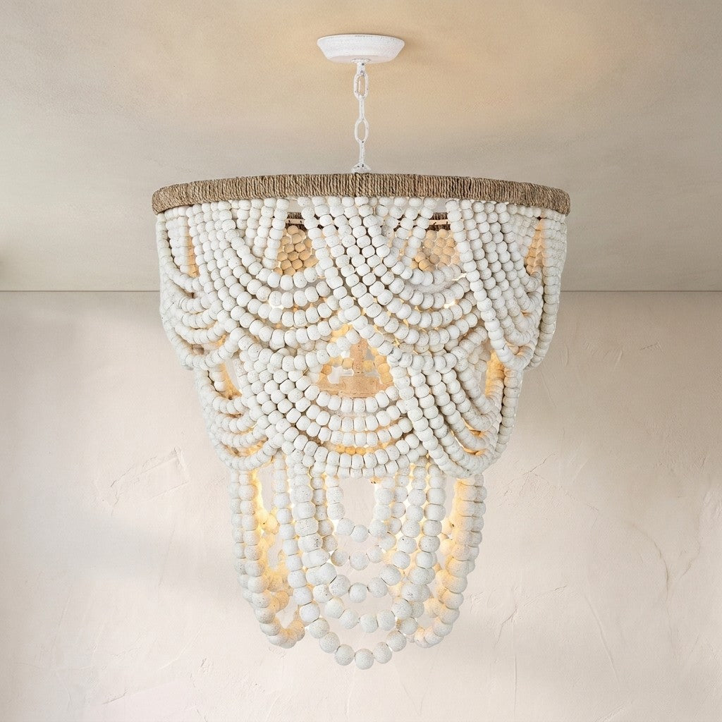 Willara White Wood Bead Chandelier