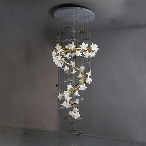 Ceramic Flower Chandelier in Artistic Brass Branch Design - view 4