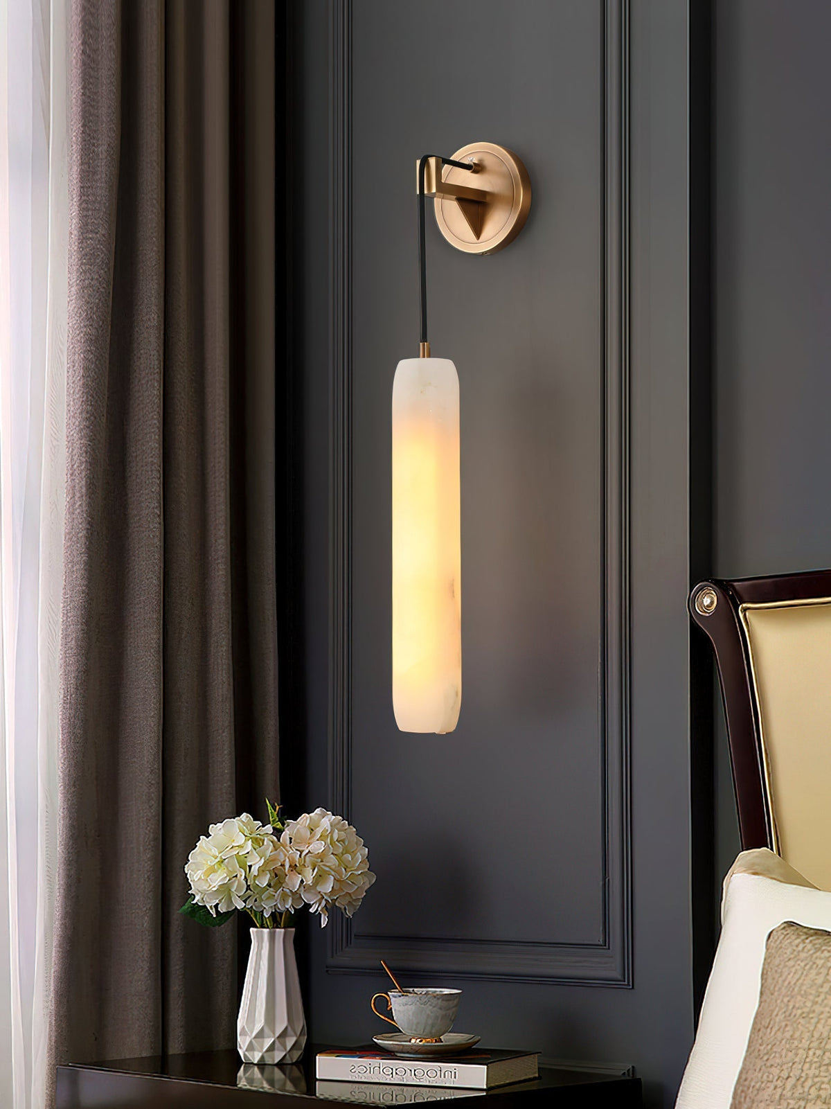 Wrenna Alabaster Flute Wall Lamp, wall sconce - view 10