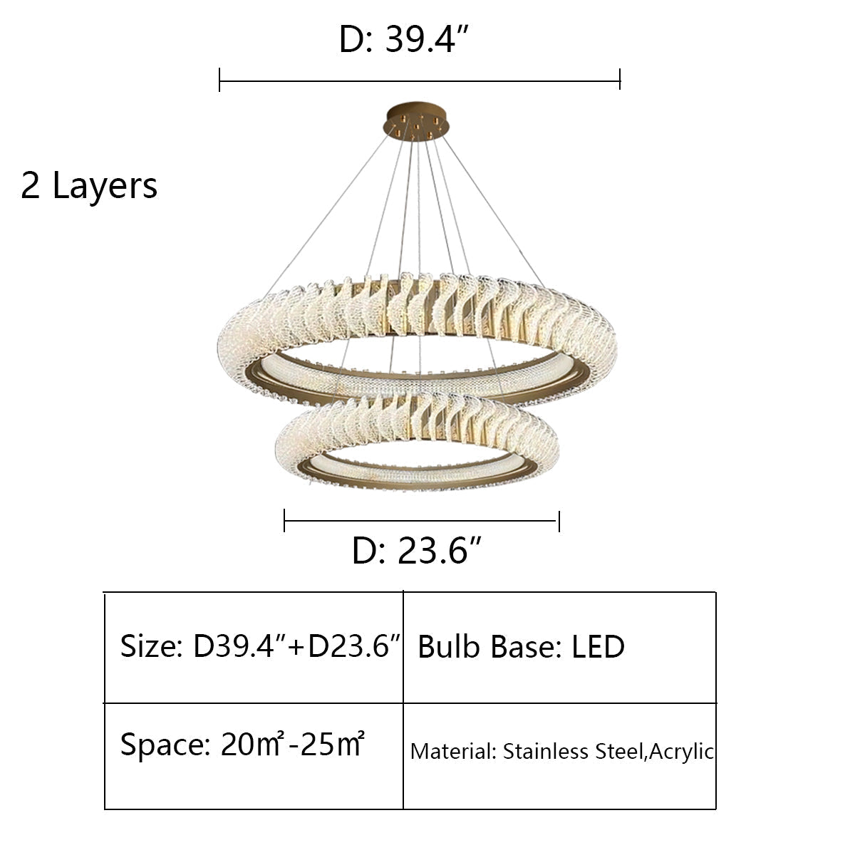 Extra Large Tiers Modern Stainless Steel Ring Chandelier for Living Room/Foyer/Big Entrys