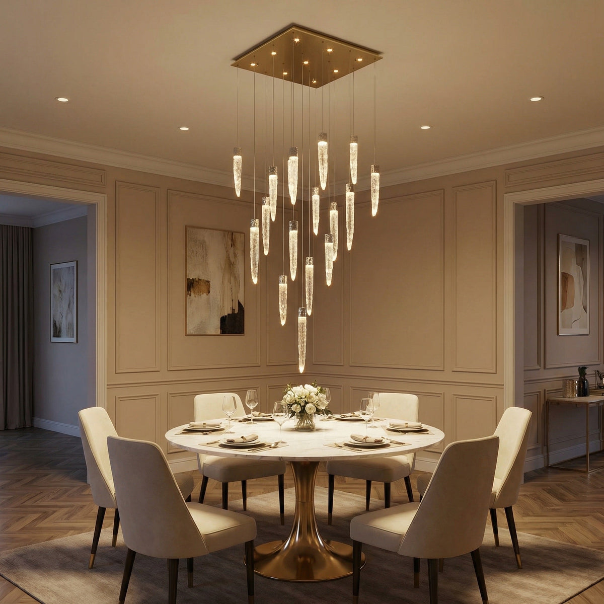 Halsey Icicle Crystal Glass Square Chandelier 31.5" - view 2