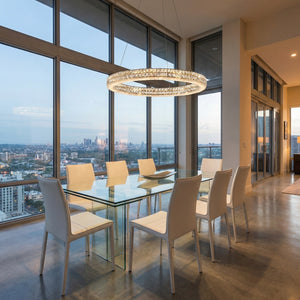 31 inch crystal & alabaster ring pendant over kitchen island — Yiosi Vera chrome chandelier
