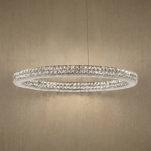 Yiosi Vera 31 inch crystal & alabaster ring chandelier in modern American dining setting